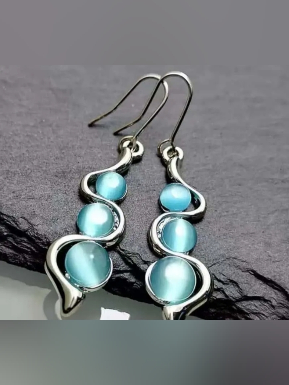 ❤️K $10 Each Or Bundle 4/$20 Silver-Tone Aqua Blue Cat's Eye Drop Earrings